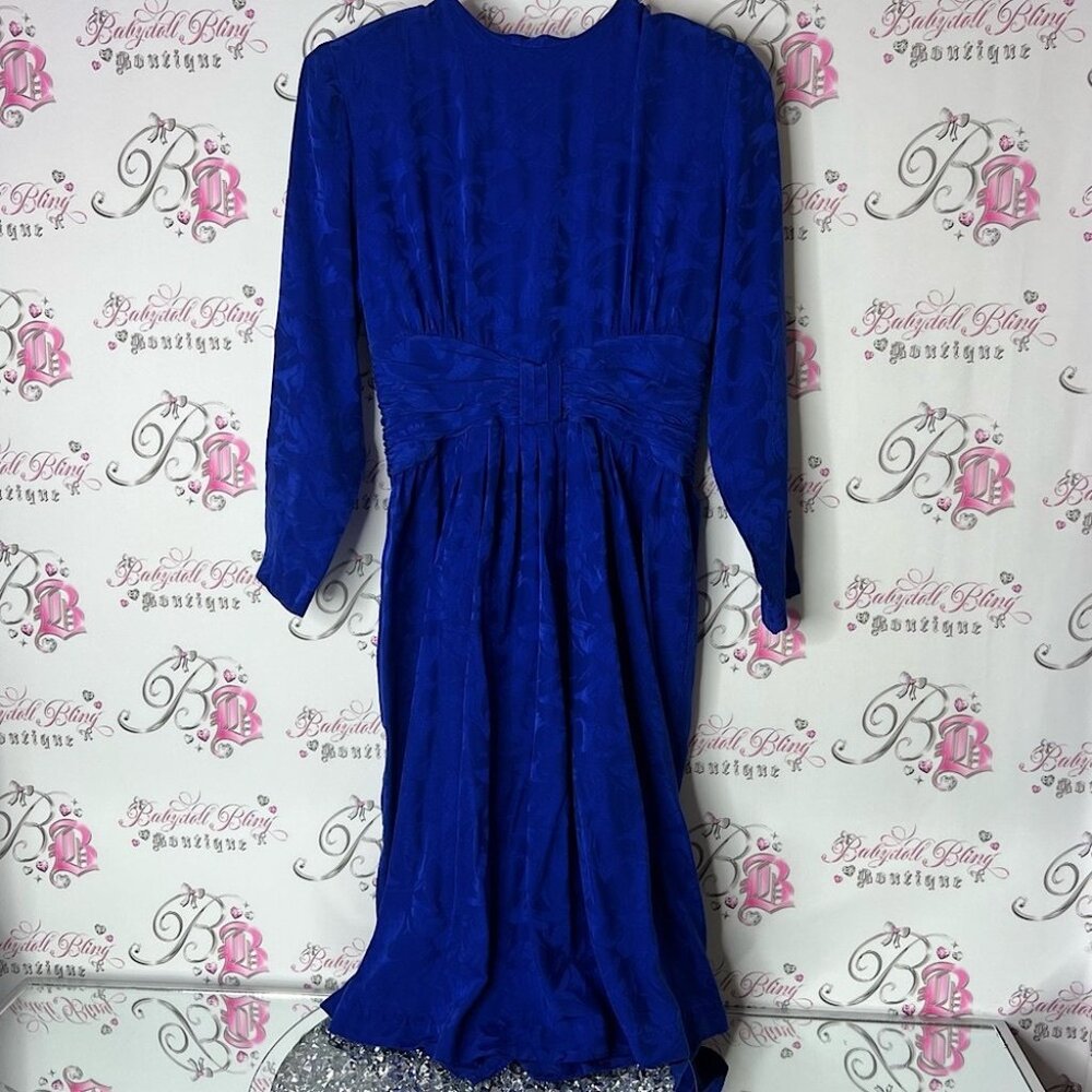 Principles dress 100% silk Elegant royal Blue Women's Dress vintage shiny